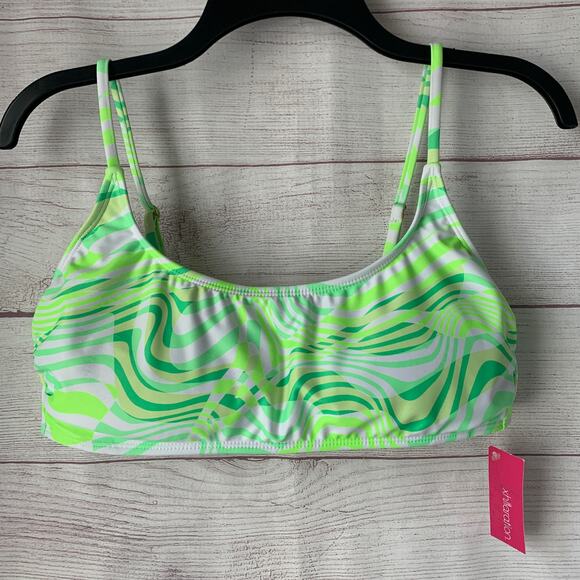Xhilaration Green White Abstract Stripe Bralette Bikini Top Swimsuit Juniors XL - Picture 1 of 13